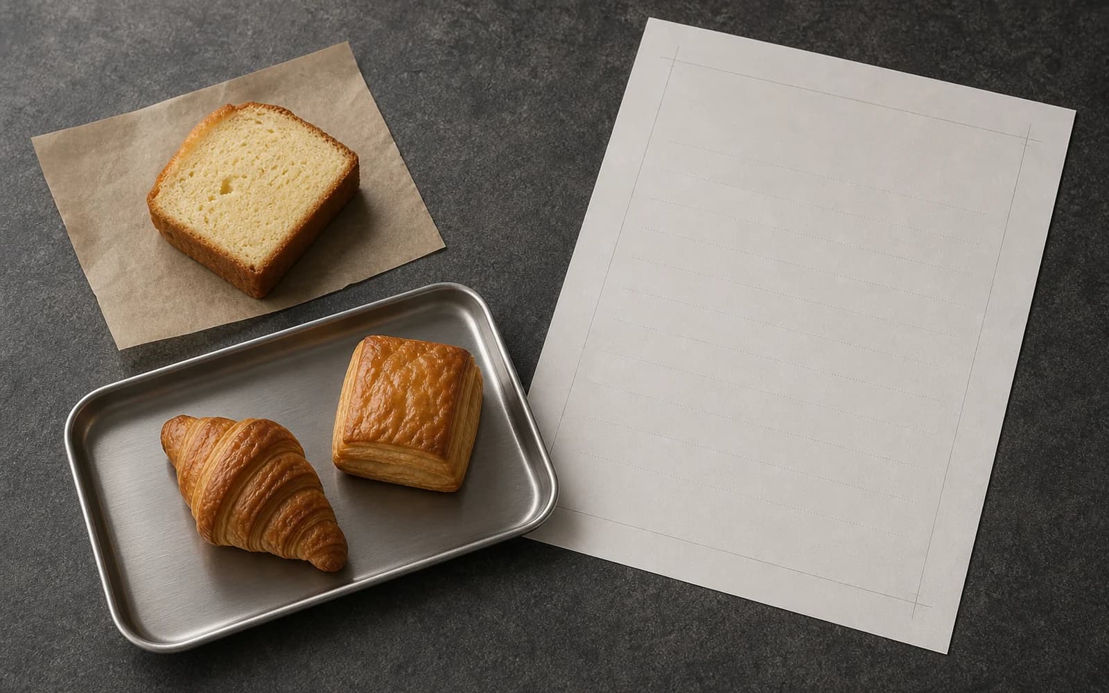 Piezas de pastelería sin marca dispuestas como muestra editorial de producto